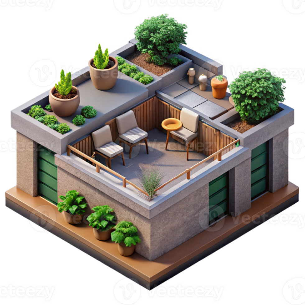 beautiful classic Urban Farm Rooftop Garden Transparent Background professional png