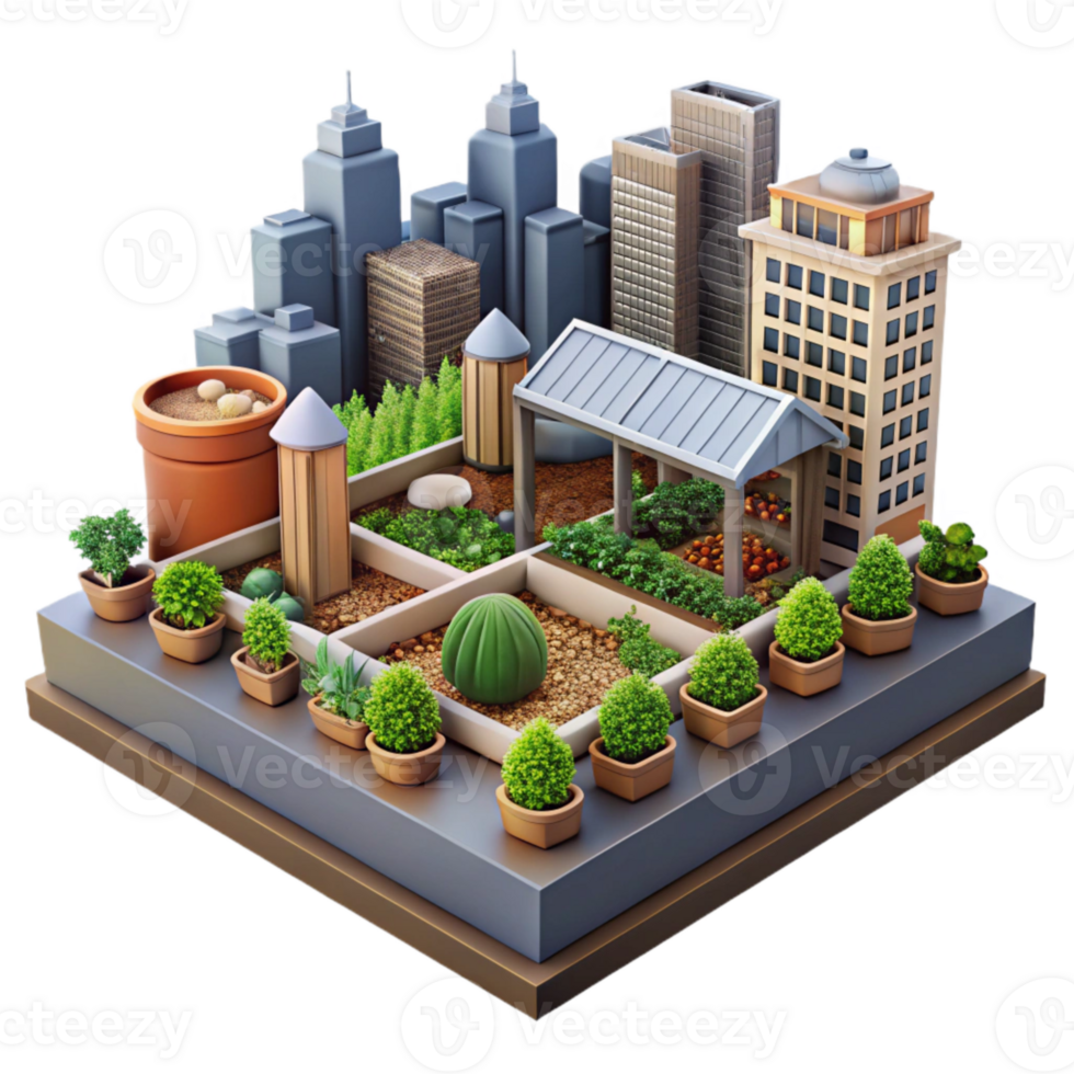serene abstract Urban Farm Rooftop Garden Transparent Background high quality png