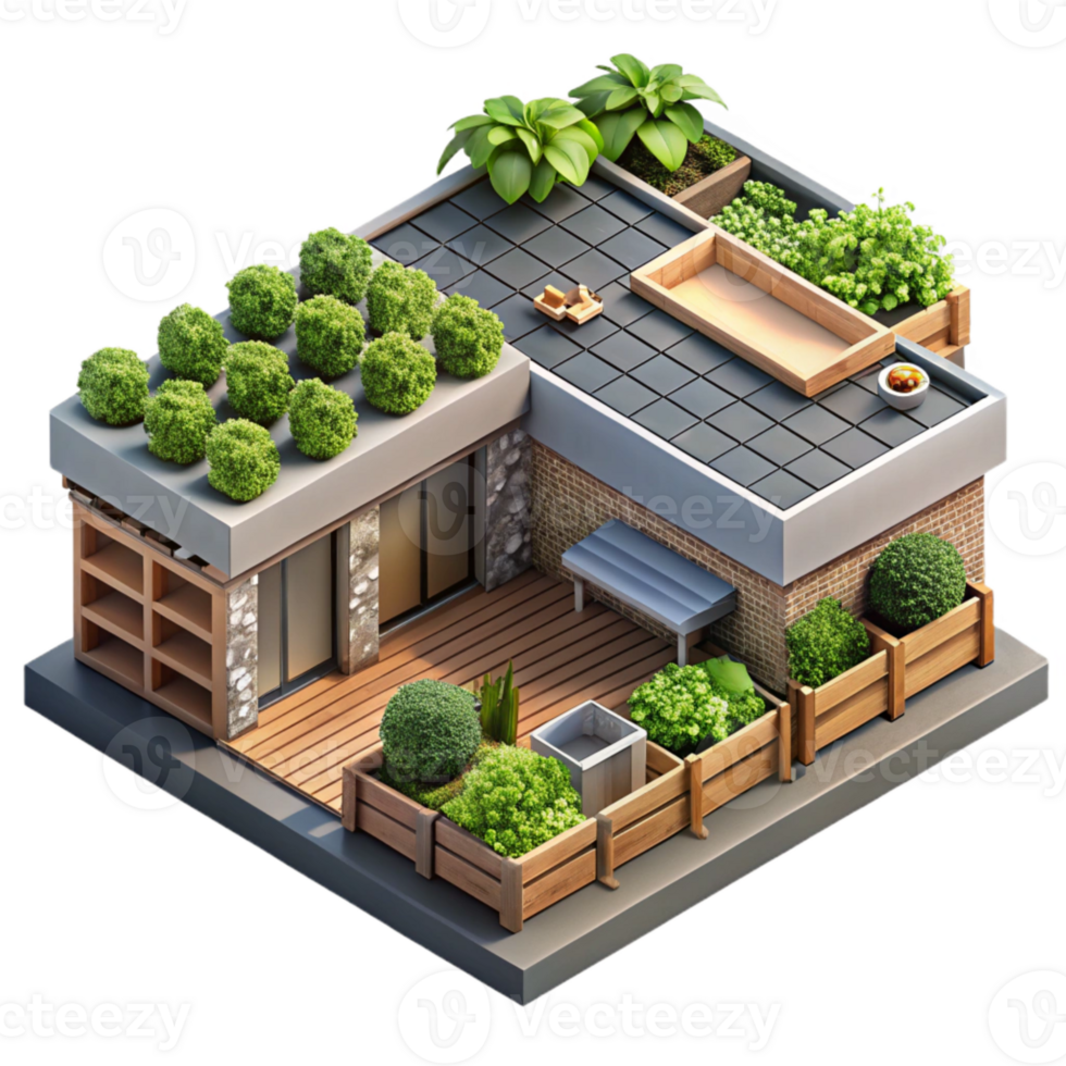 vibrant artistic Urban Farm Rooftop Garden Transparent Background detailed png