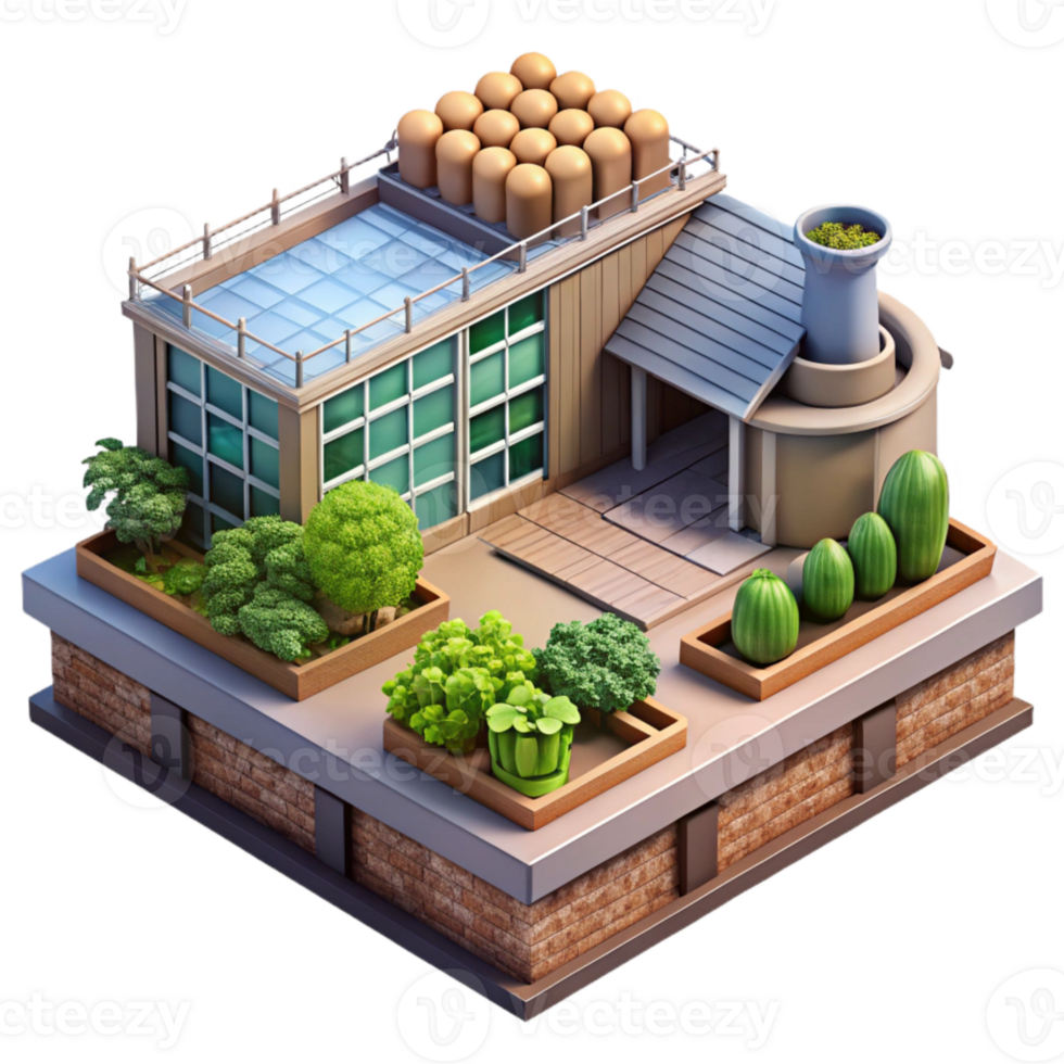 serene traditional Urban Farm Rooftop View Transparent Background exclusive png