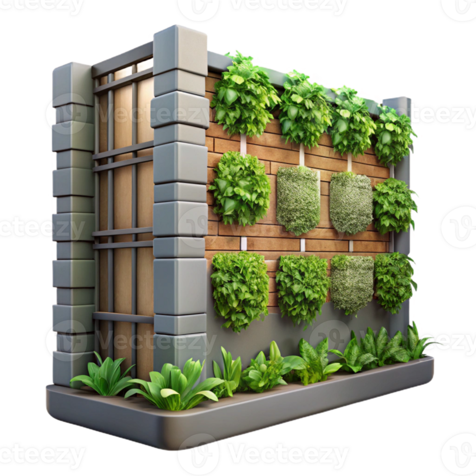 vibrant contemporary Urban Farm Vertical Garden Wall Transparent Background png