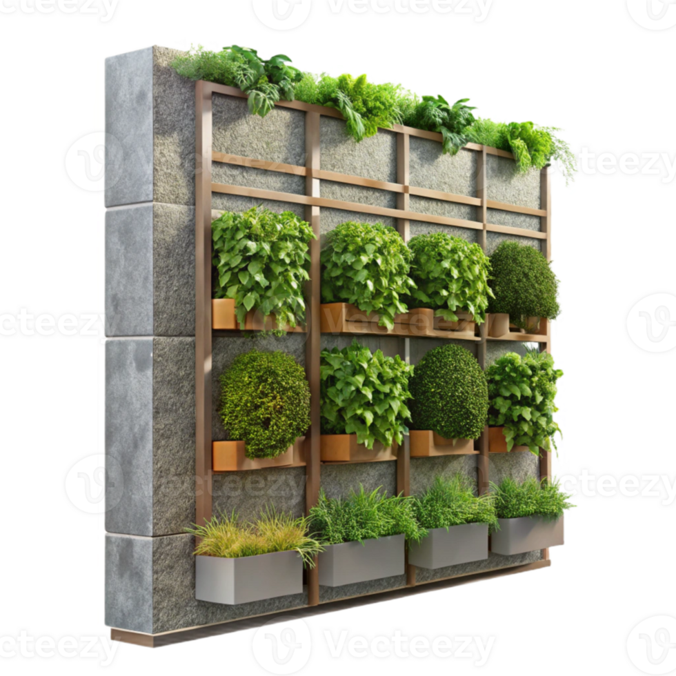 impressive minimalist Urban Farm Vertical Garden Wall Transparent Background detailed png