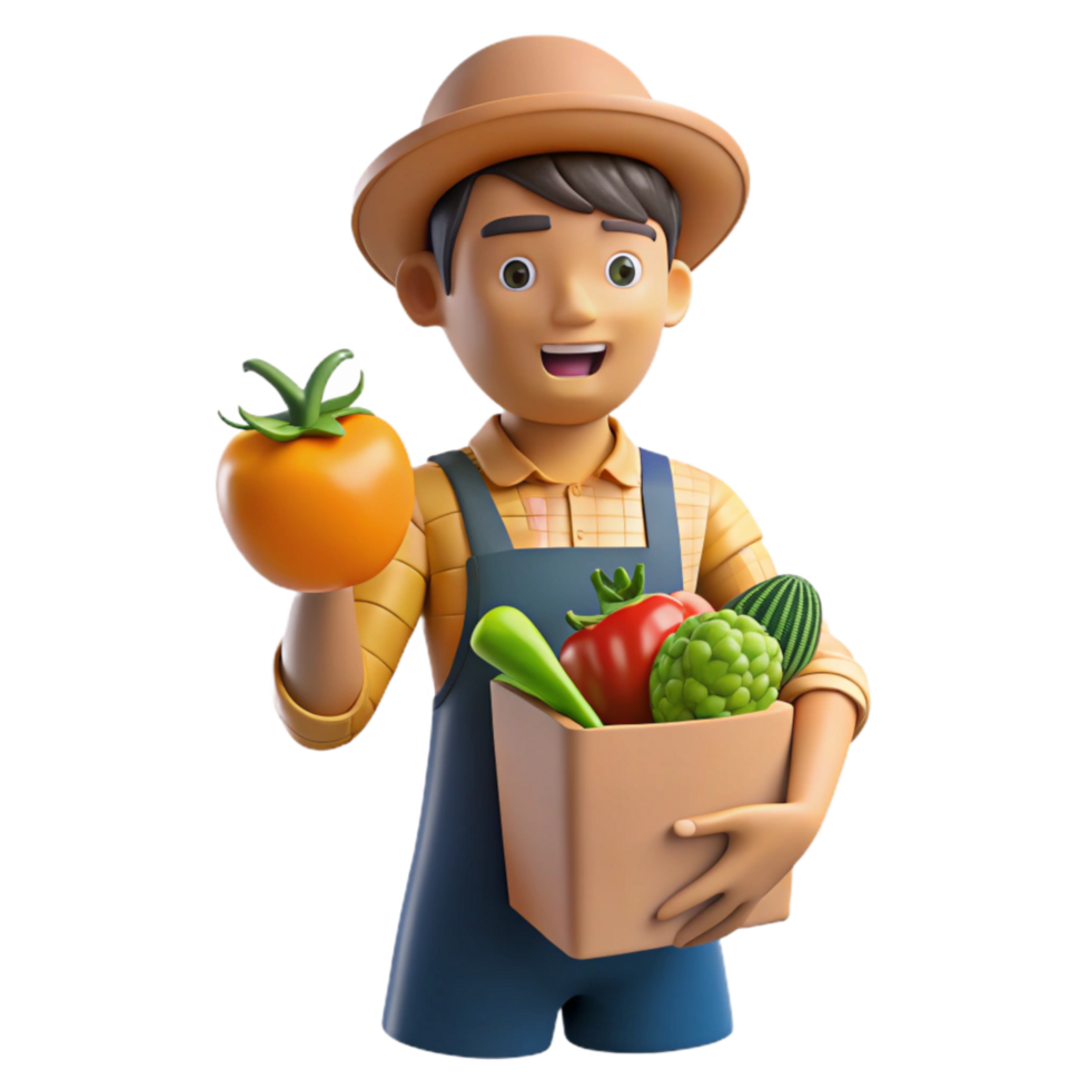 elegant creative Urban Farm Worker Holding Fresh Vegetables Cutout genuine png