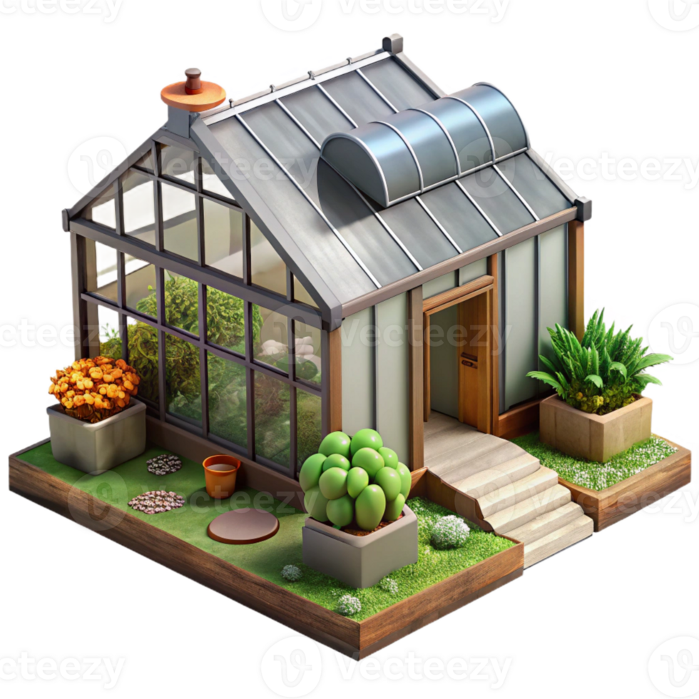 serene creative Urban Farm with Greenhouse Exterior View Cutout professional png
