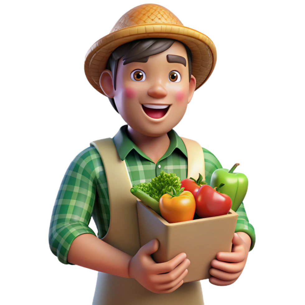 impressive creative Urban Farm Worker Holding Fresh Vegetables Cutout premium png