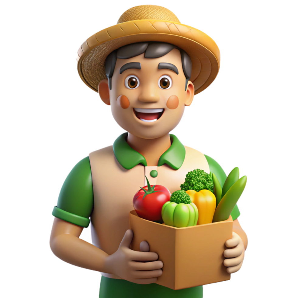 elegant creative Urban Farm Worker Holding Fresh Vegetables Cutout premium png