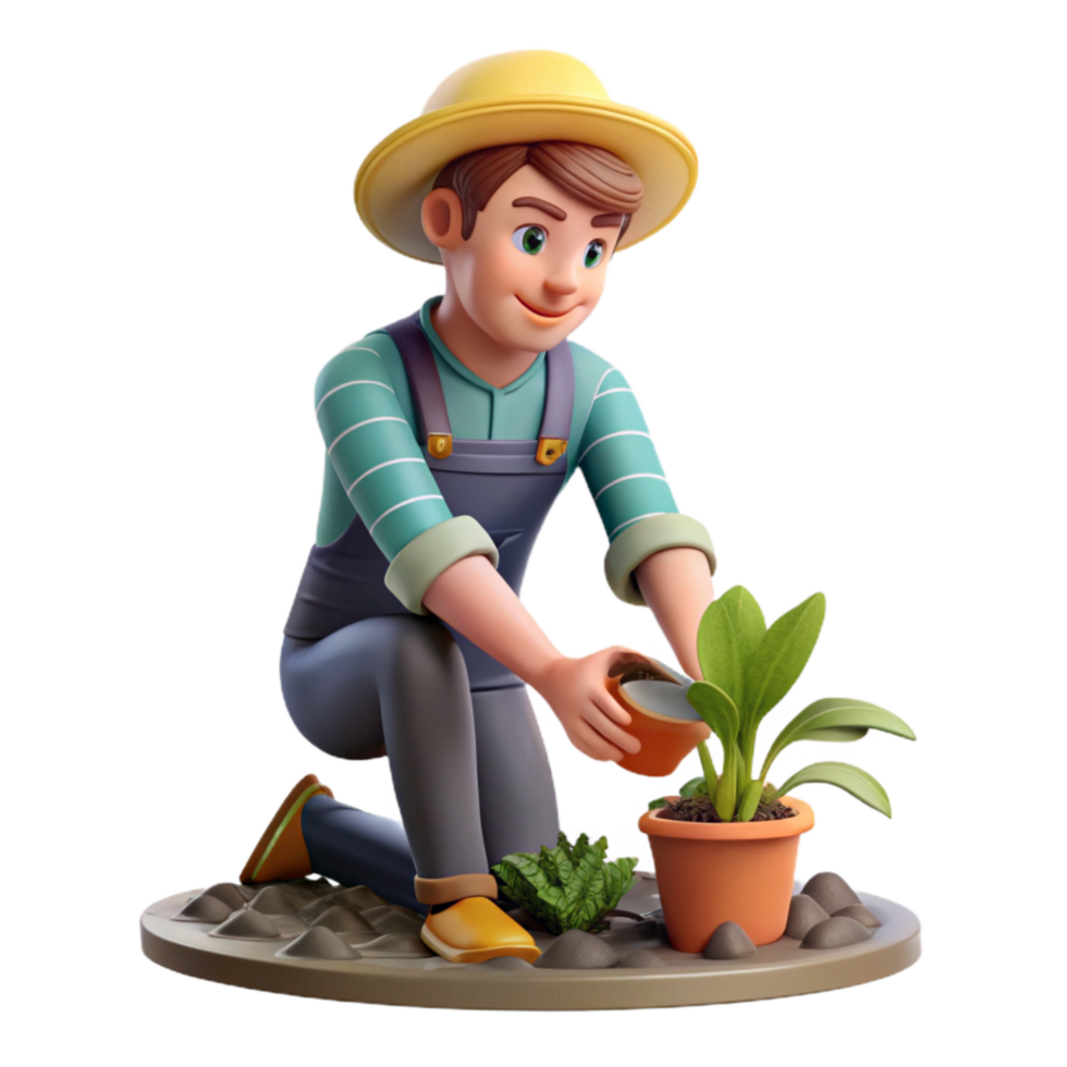 serene rustic Urban Farm Worker Planting Seeds Transparent Background high resolution png