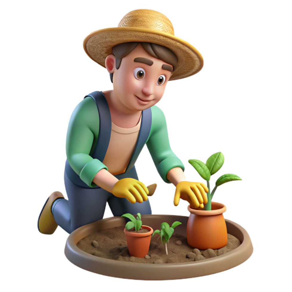 magnificent rustic Urban Farm Worker Planting Seeds Transparent Background detailed png