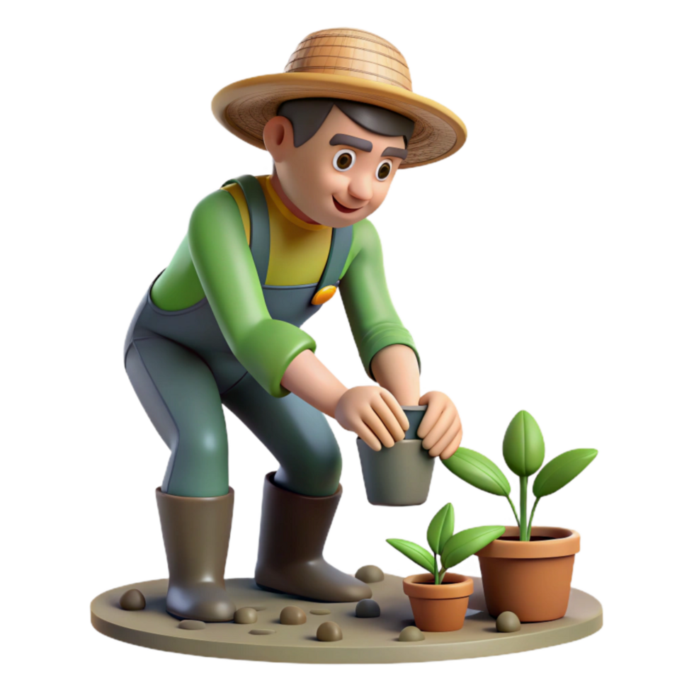 impressive modern Urban Farm Worker Planting Seeds Transparent Background professional png