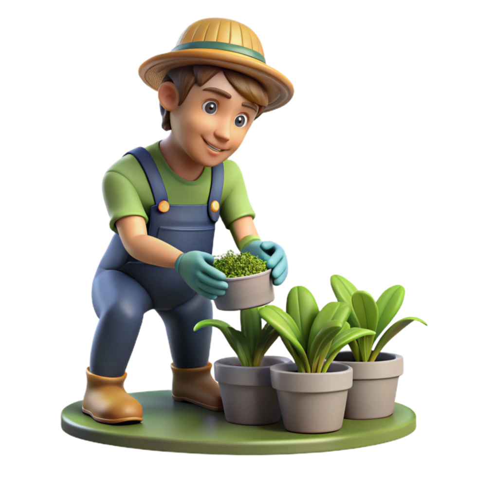 magnificent classic Urban Farm Worker Tending to Plants Isolated Transparent Background png