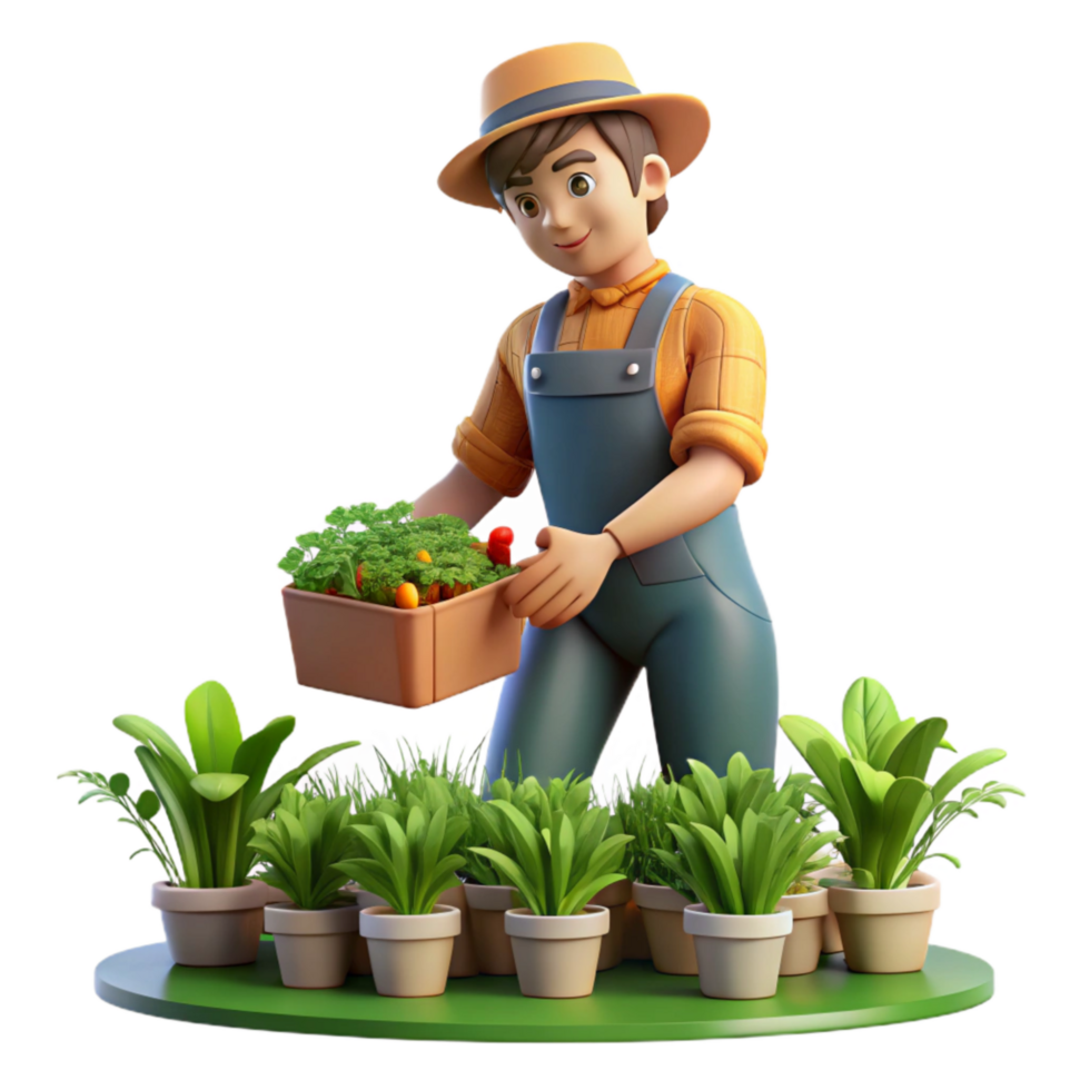 serene artistic Urban Farm Worker Tending to Plants Isolated Transparent Background exclusive png