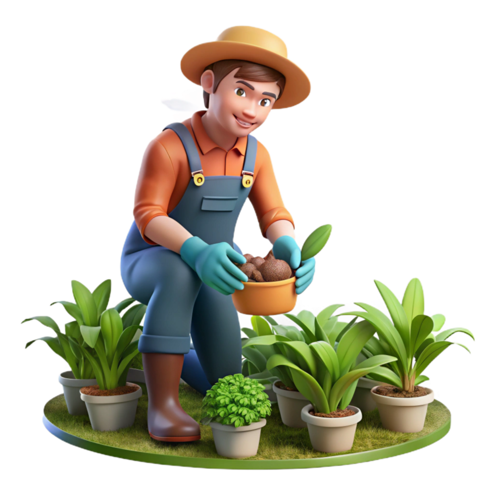 dramatic rustic Urban Farm Worker Tending to Plants Isolated Transparent Background genuine png