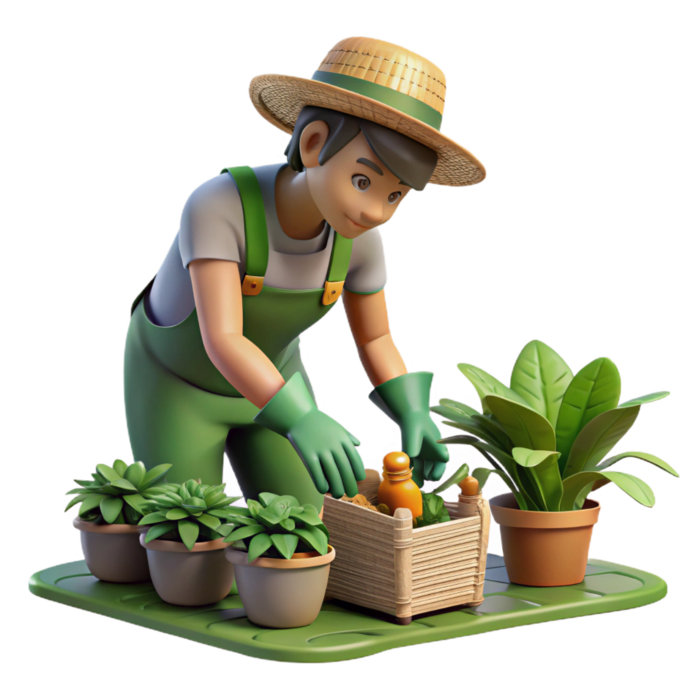 wonderful creative Urban Farm Worker Tending to Plants Isolated Transparent Background authentic png