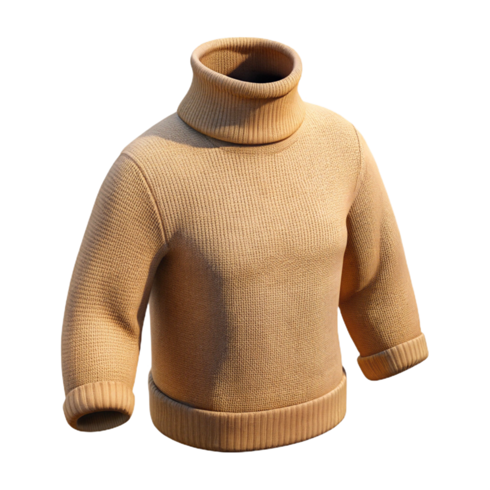 wonderful classic Urban Fashion Turtleneck Sweater Beige Isolated on Transparent Background high quality png