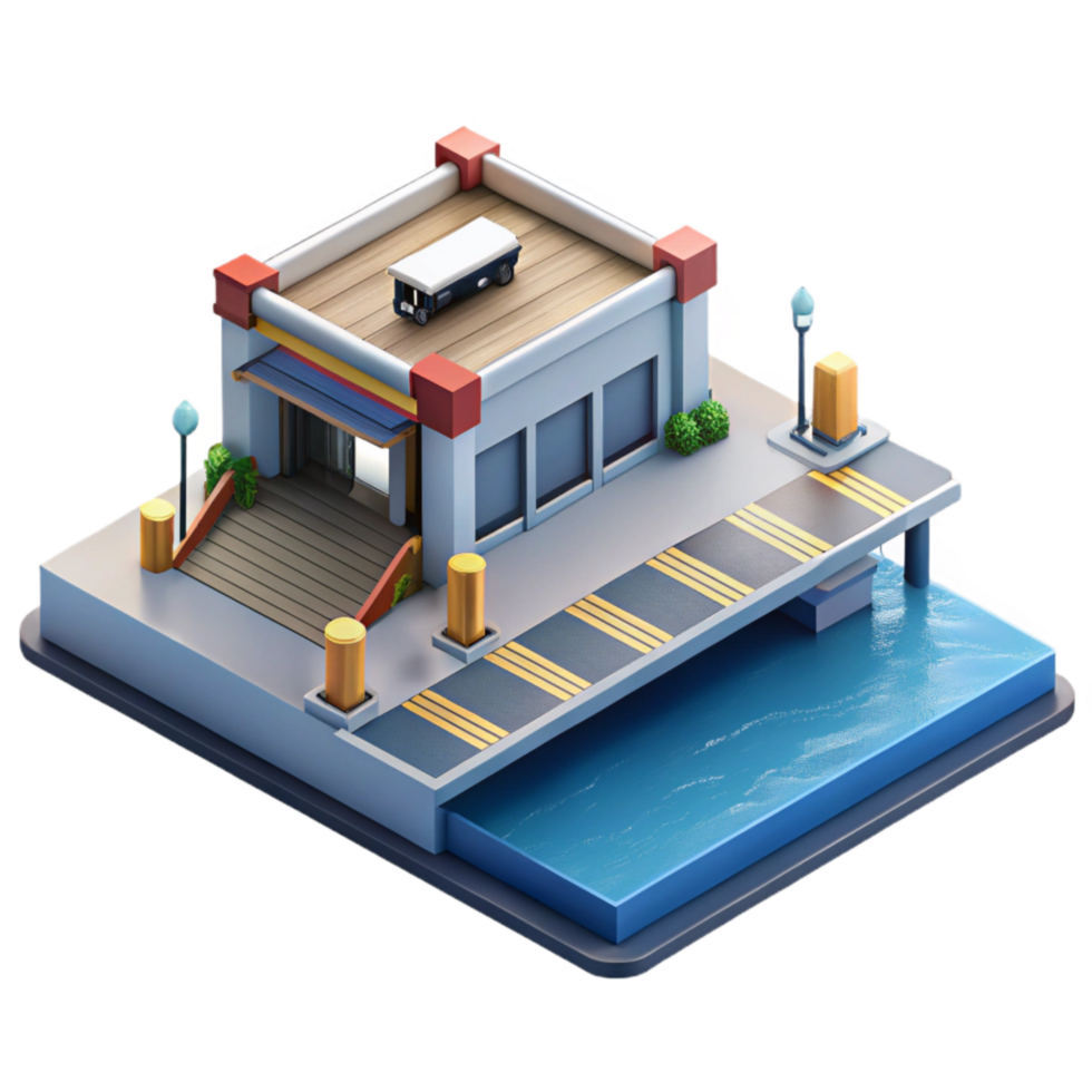 magnificent minimalist Urban Ferry Terminal Isometric Isolated authentic png