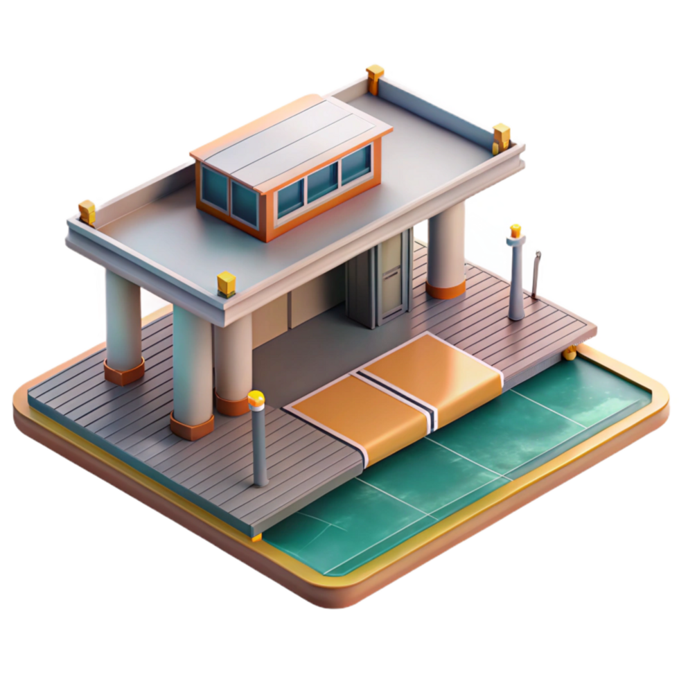 serene abstract Urban Ferry Terminal Isometric Isolated high resolution png