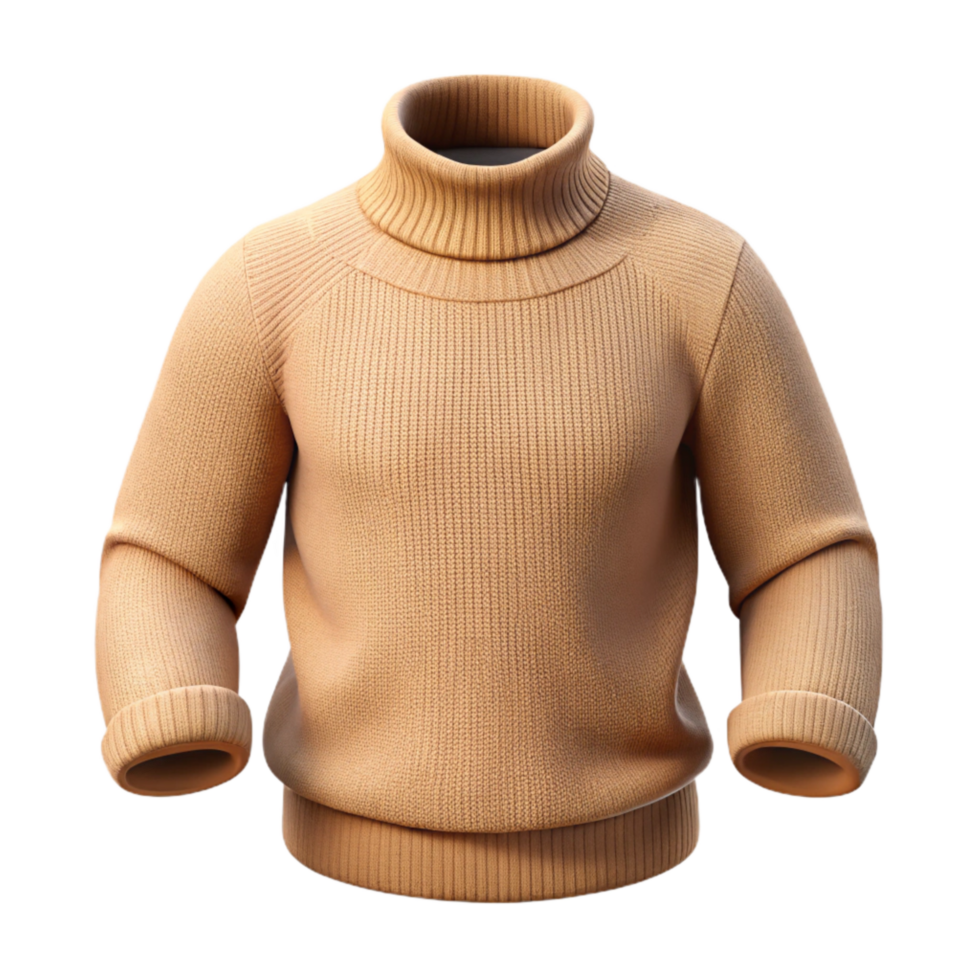 impressive classic Urban Fashion Turtleneck Sweater Beige Isolated on Transparent Background png