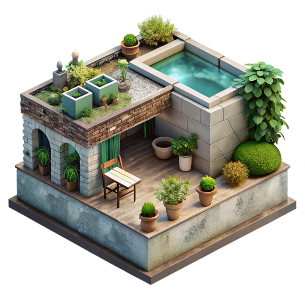 serene abstract Urban Garden Rooftop View Cutout on Transparent Background premium png
