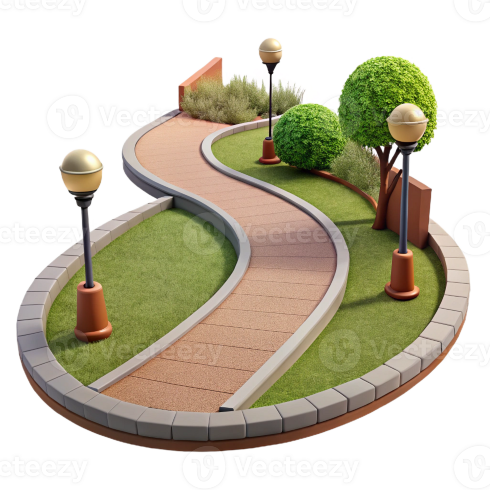 serene traditional Urban Park Path Curved Pathway Isolated authentic png