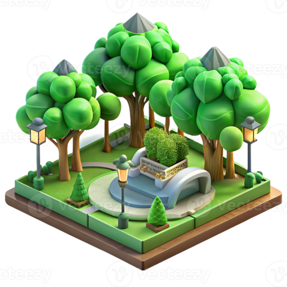 serene classic Urban Park with Green Trees Transparent Background high quality png