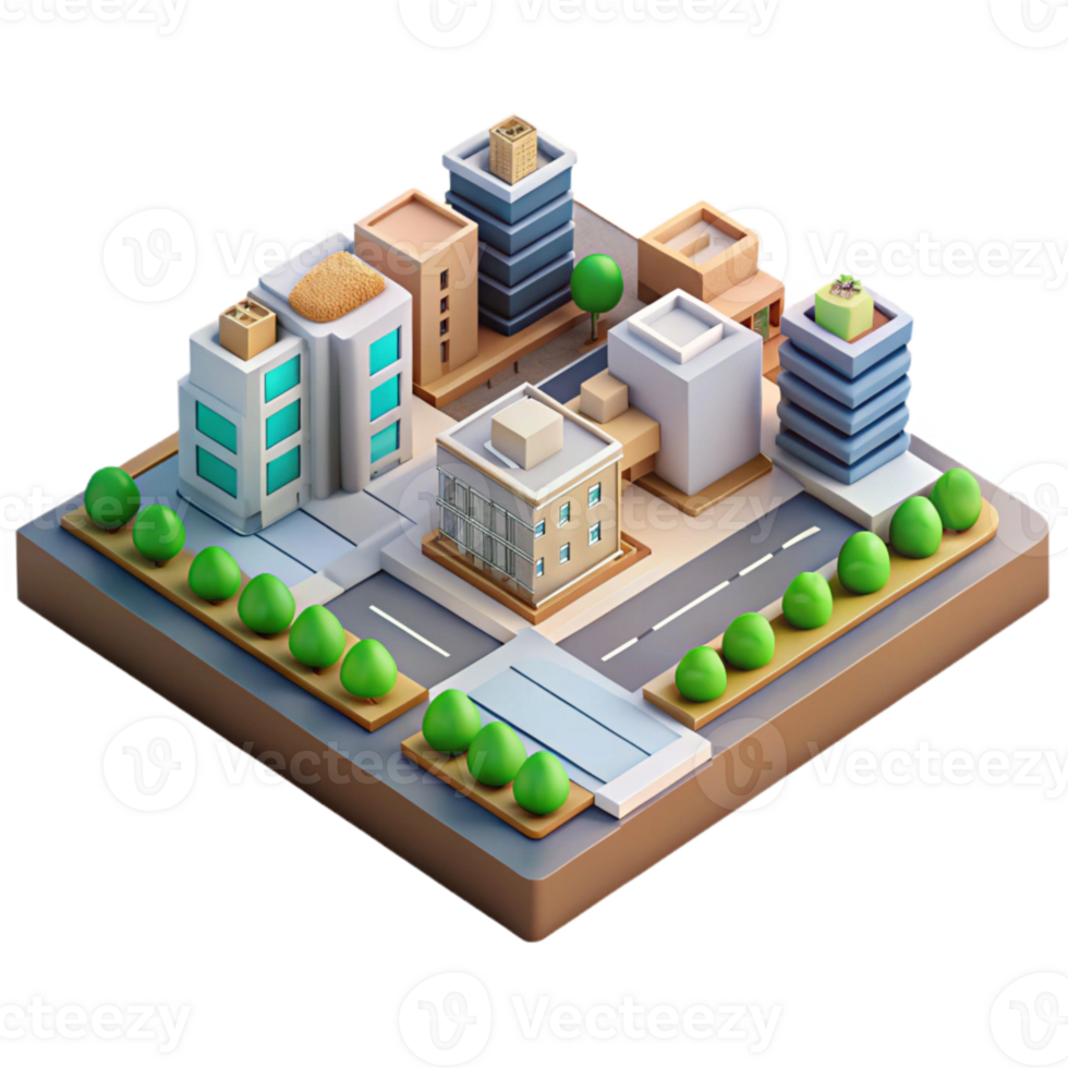 serene modern Urban Planning Model Isometric View Cutout high quality png