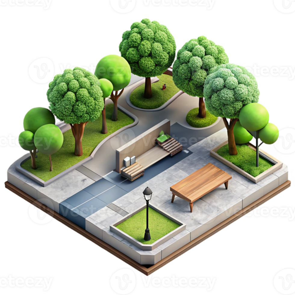 dramatic rustic Urban Park with Trees Top View Transparent Background high quality png