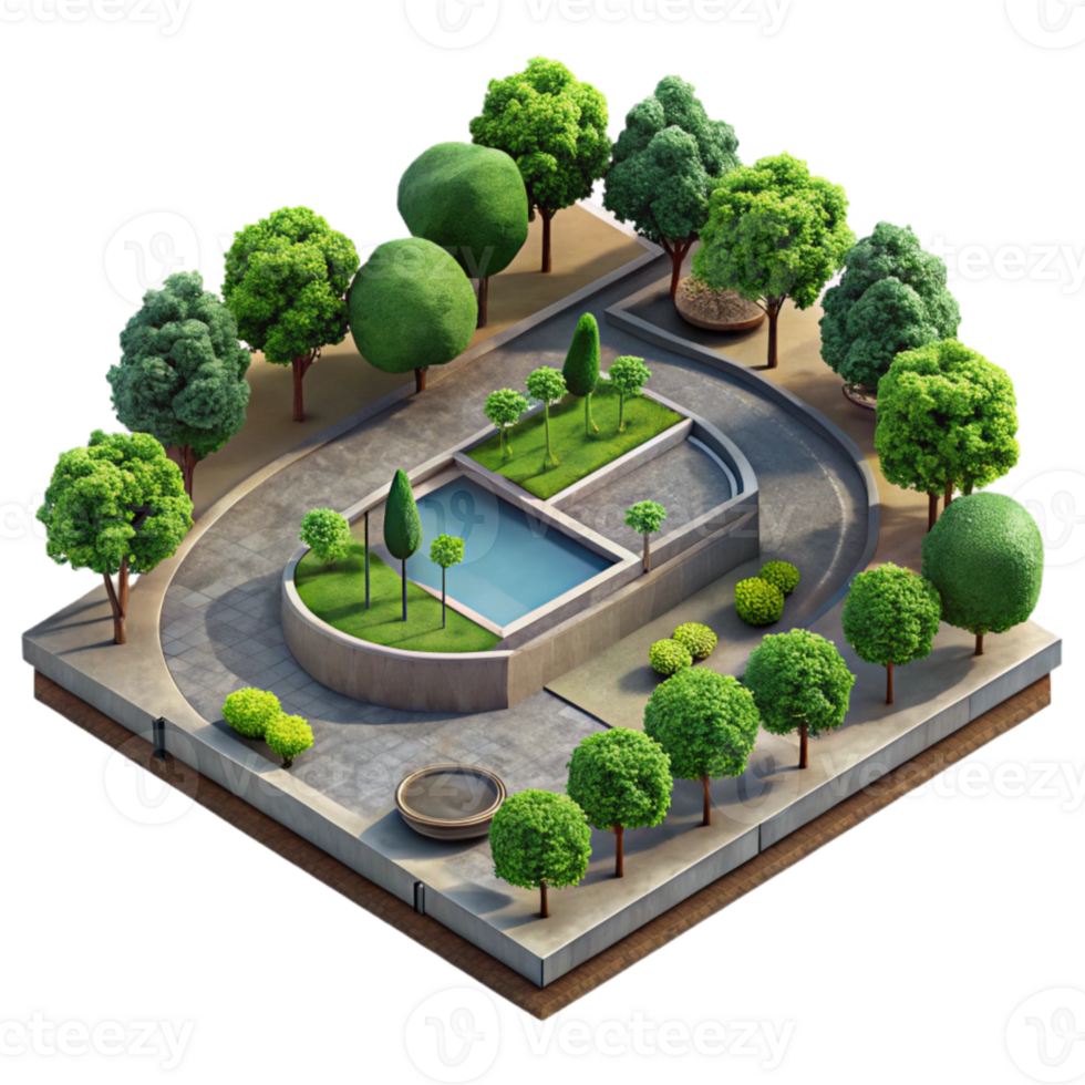 extraordinary contemporary Urban Park with Trees Top View Transparent Background authentic png