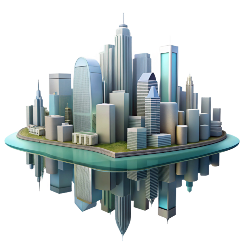 impressive vintage Urban Skyline Reflection Water Surface Isolated premium png