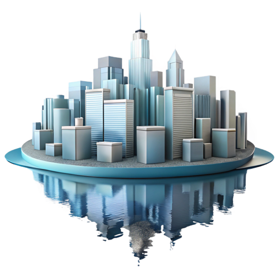 serene classic Urban Skyline Reflection Water Surface Isolated png