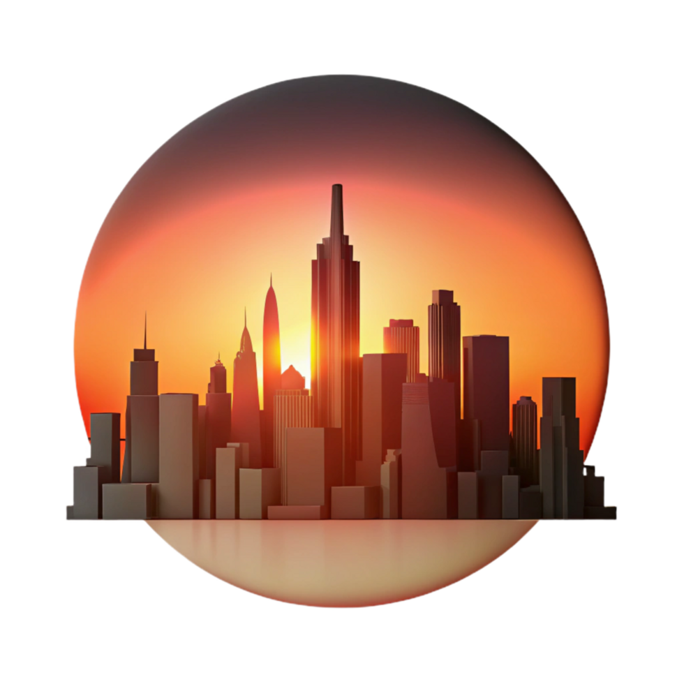 impressive contemporary Urban Skyline Silhouette Sunset View Isolated detailed png