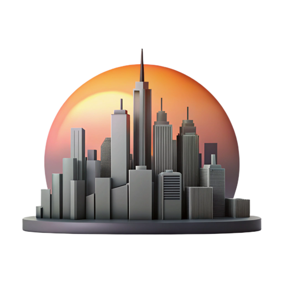 serene modern Urban Skyline Silhouette Sunset View Isolated genuine png
