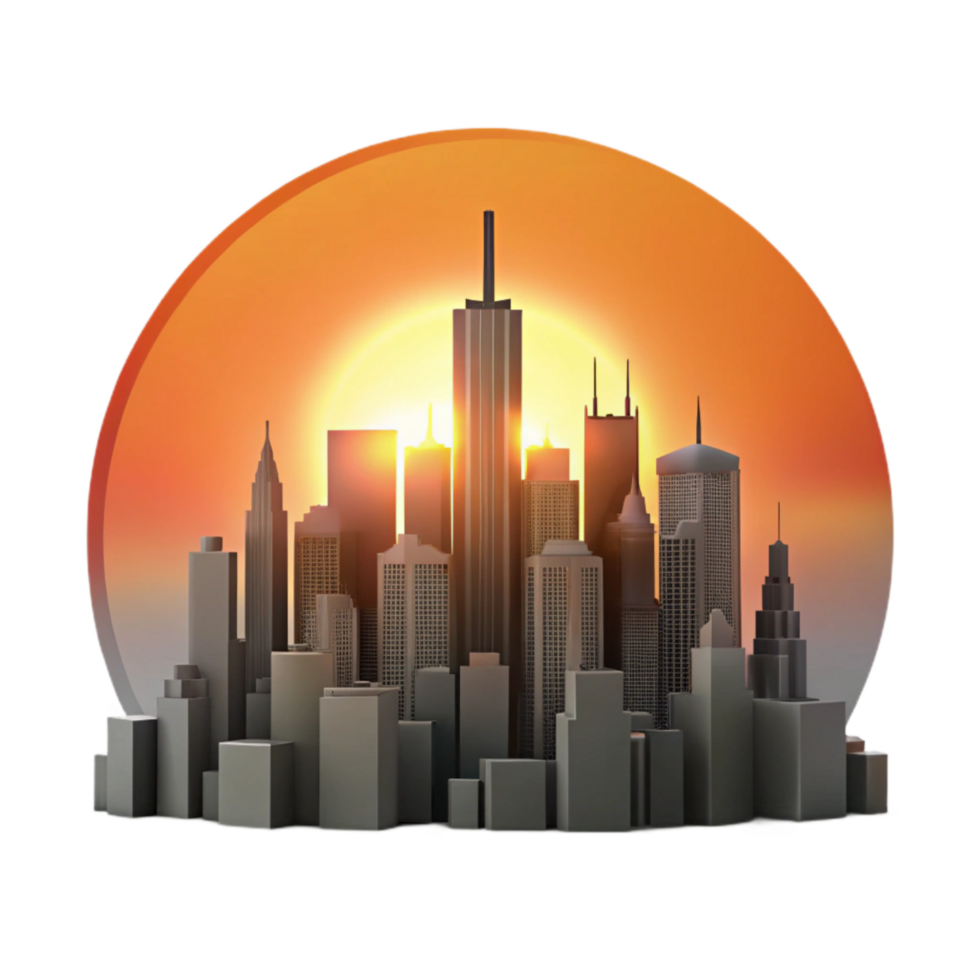 beautiful rustic Urban Skyline Silhouette Sunset View Isolated png
