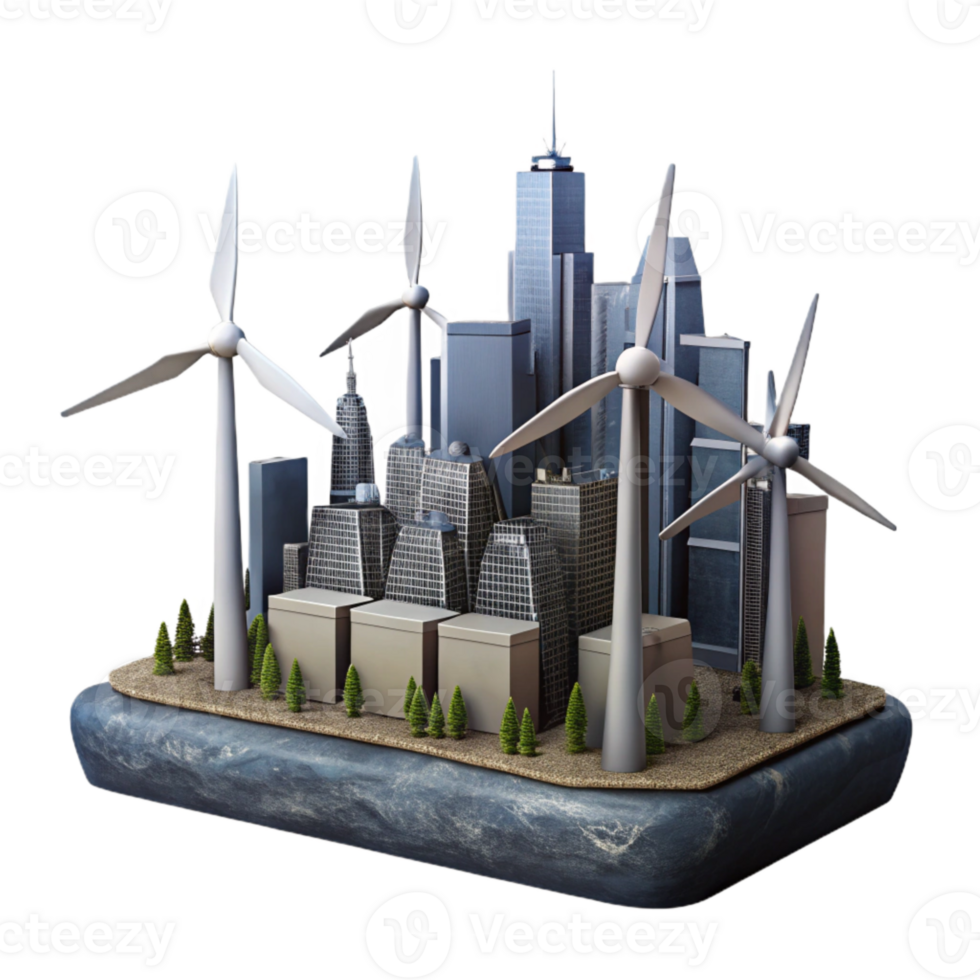 elegant rustic Urban Wind Farm Silhouette Cutout on Transparent Background exclusive png