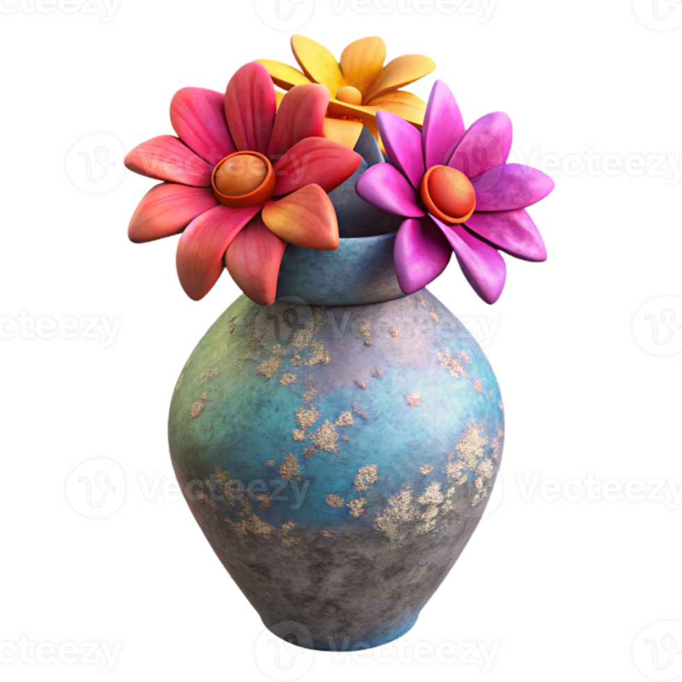 impressive traditional Vase with Flowers Colorful Isolated on White Background detailed png