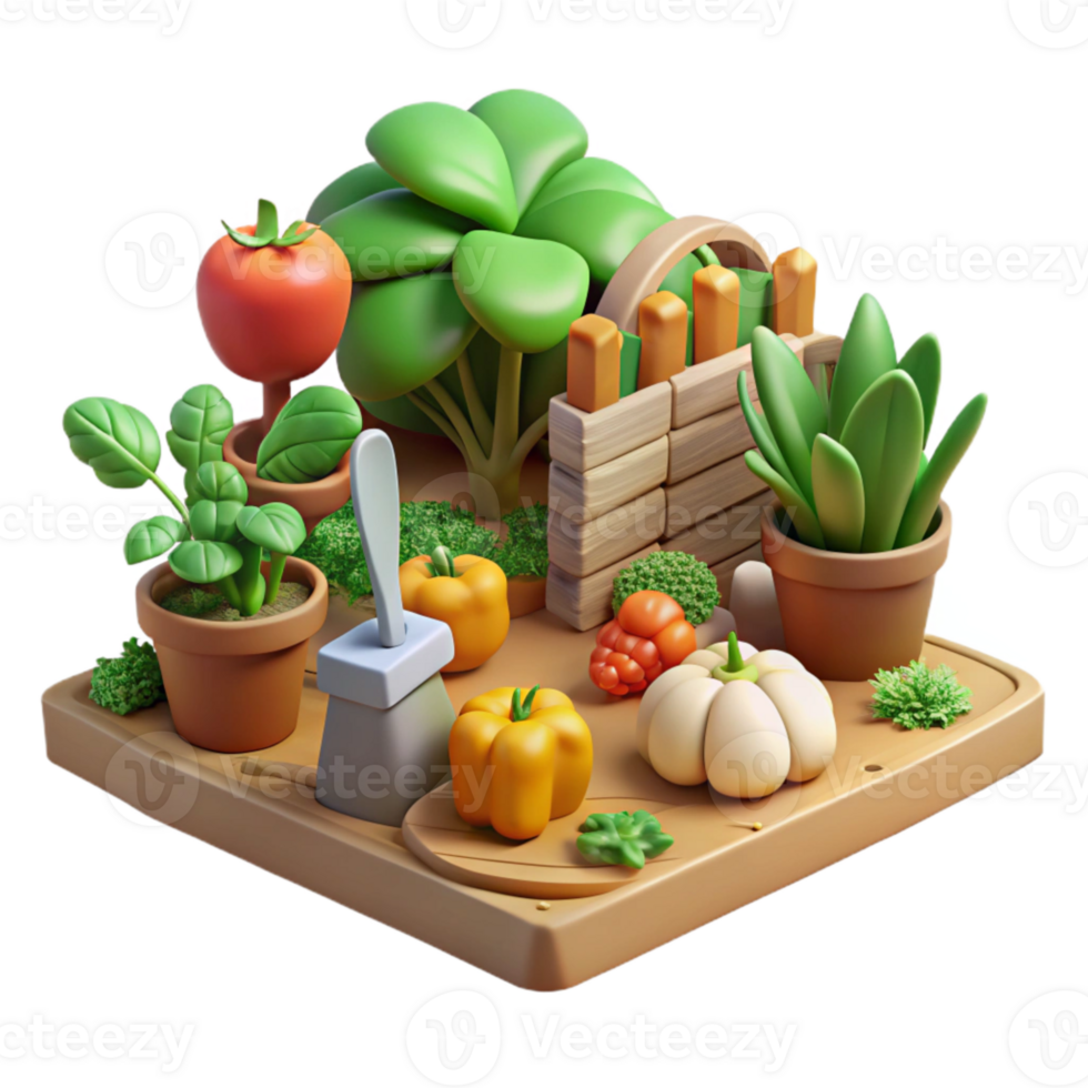 extraordinary modern Vegetable Garden Scene Cutout on Transparent Background high resolution png
