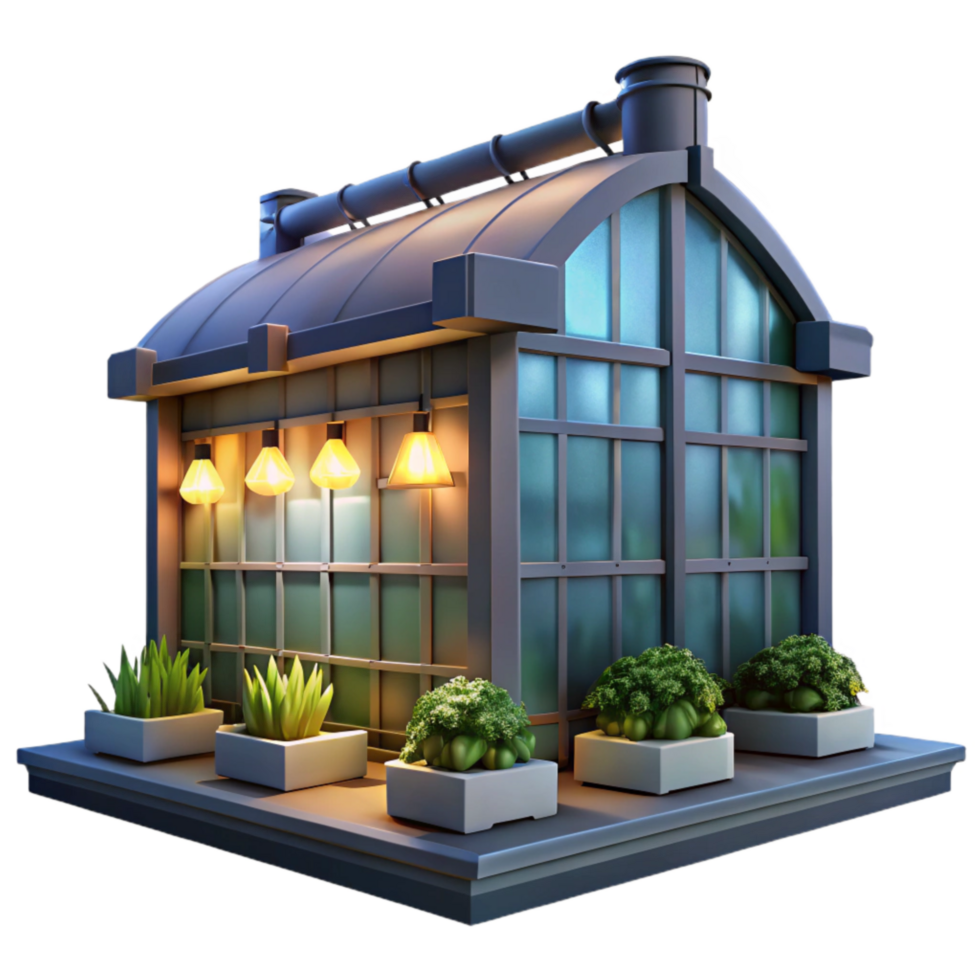 impressive minimalist Vertical Farm Exterior Night View Isolated premium png