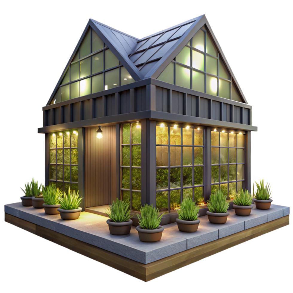 stunning vintage Vertical Farm Exterior Night View Isolated png