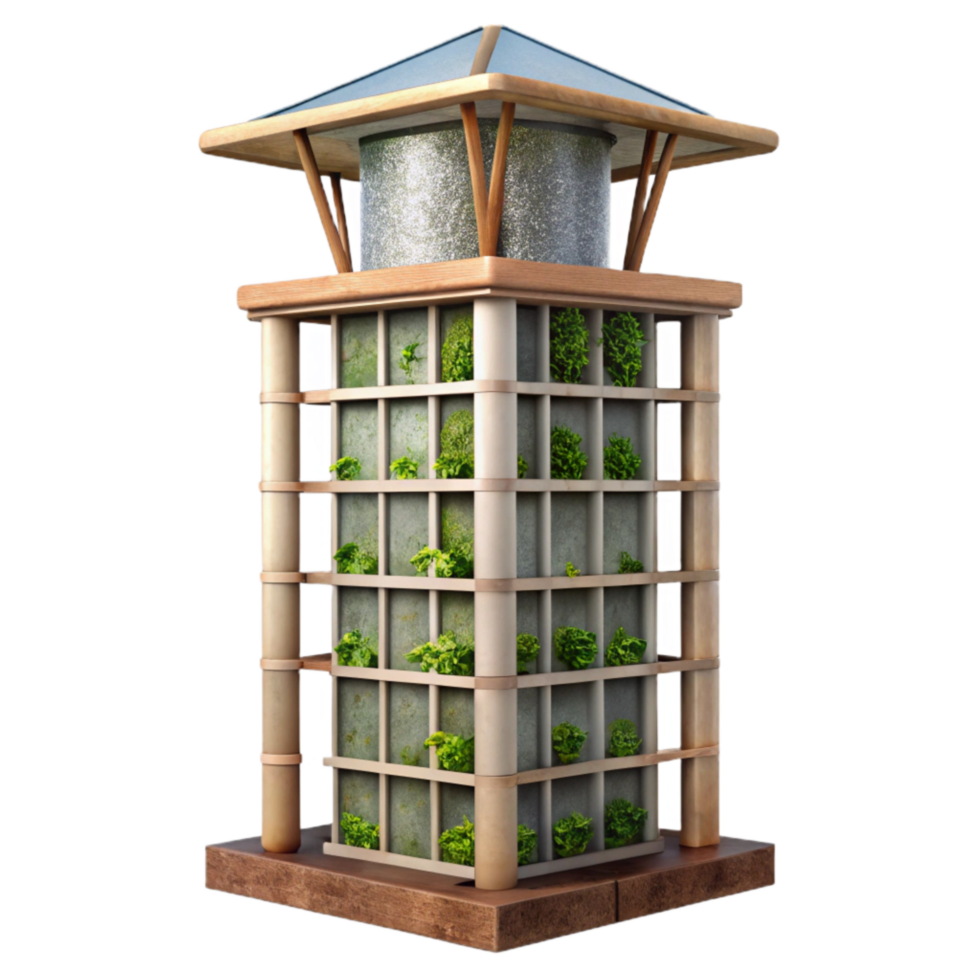 vibrant abstract Vertical Farming Tower Side View Transparent Background authentic png