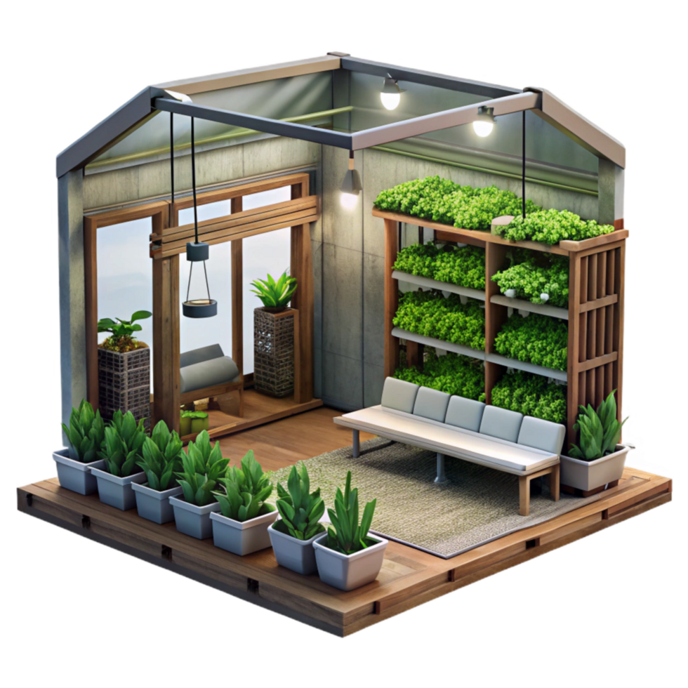 beautiful vintage Vertical Farm Interior Daytime Light Isolated high resolution png