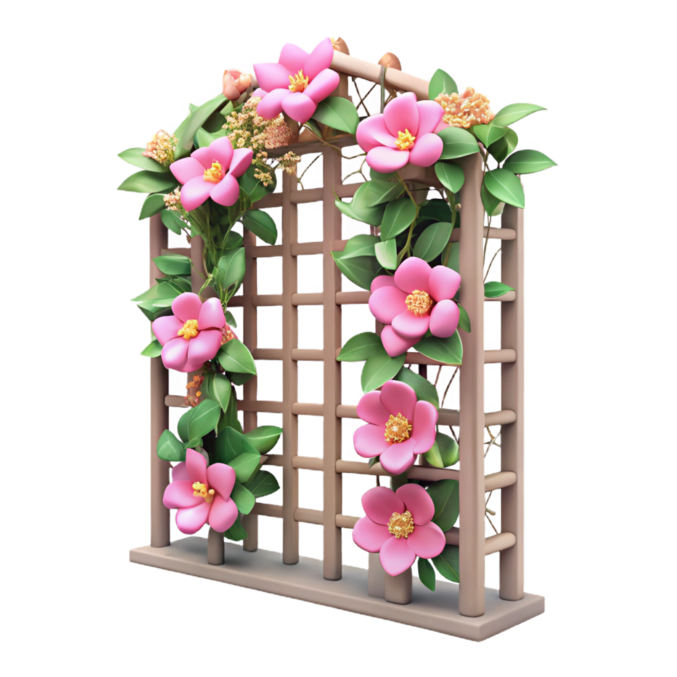 serene traditional Vertical Garden Trellis with Flowers Cutout Pink Blooms original png