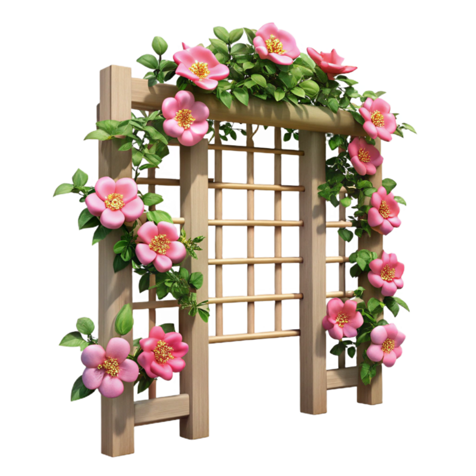 elegant modern Vertical Garden Trellis with Flowers Cutout Pink Blooms premium png