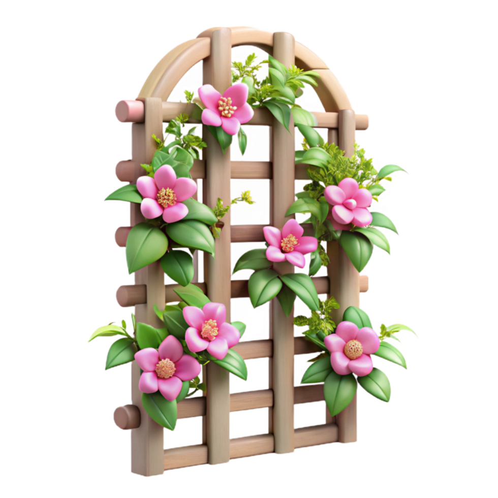 impressive classic Vertical Garden Trellis with Flowers Cutout Pink Blooms premium png