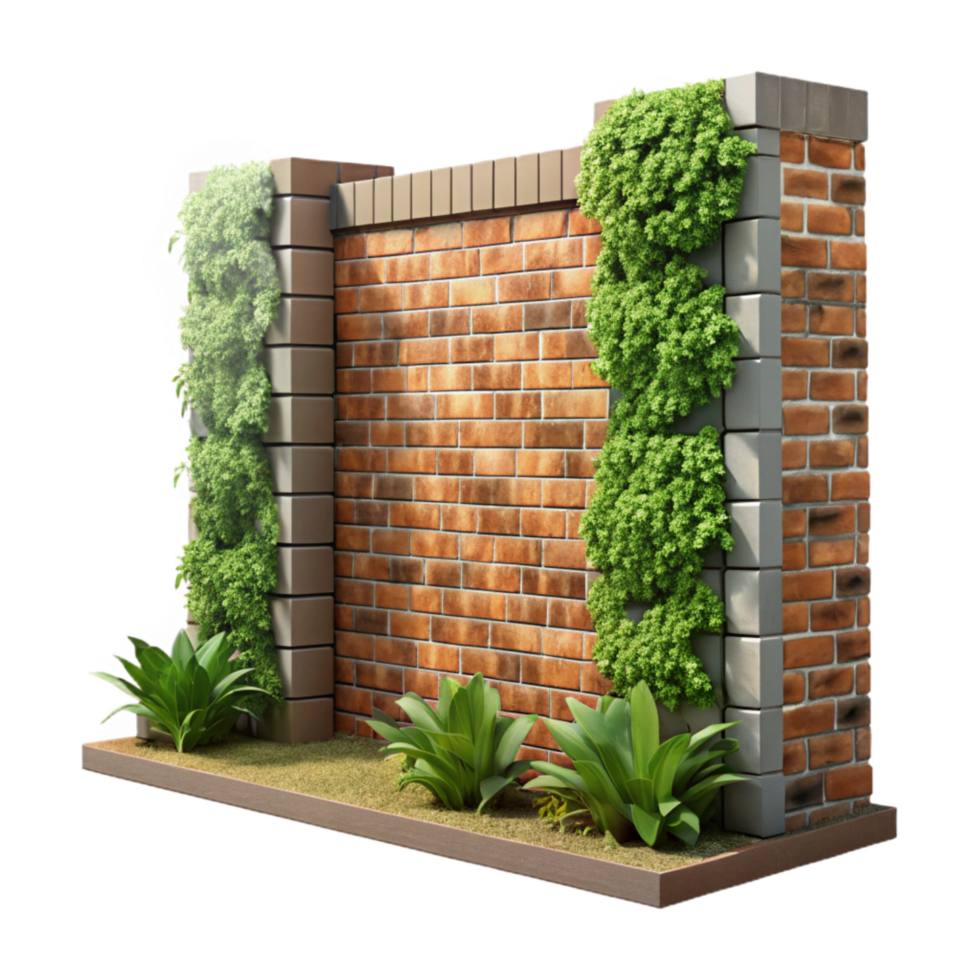 extraordinary rustic Vertical Garden Wall Brick Background Transparent Background professional png