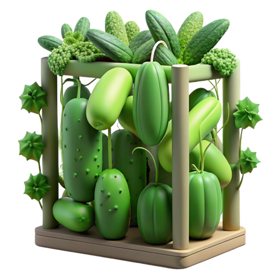 wonderful rustic Vertical Garden with Cucumbers and Zucchini Cutout Green Vegetables authentic png