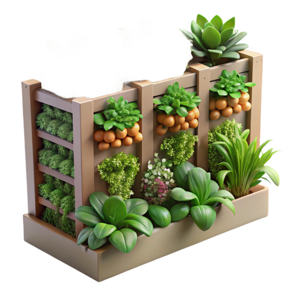 magnificent creative Vertical Garden with Herbs and Vegetables Isolated Mixed Planting png