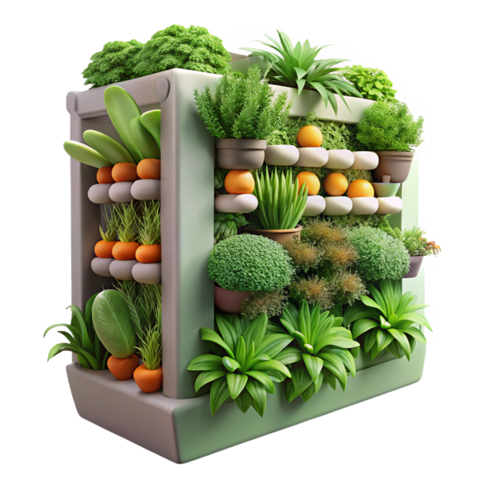 vibrant vintage Vertical Garden with Herbs and Vegetables Isolated Mixed Planting authentic png