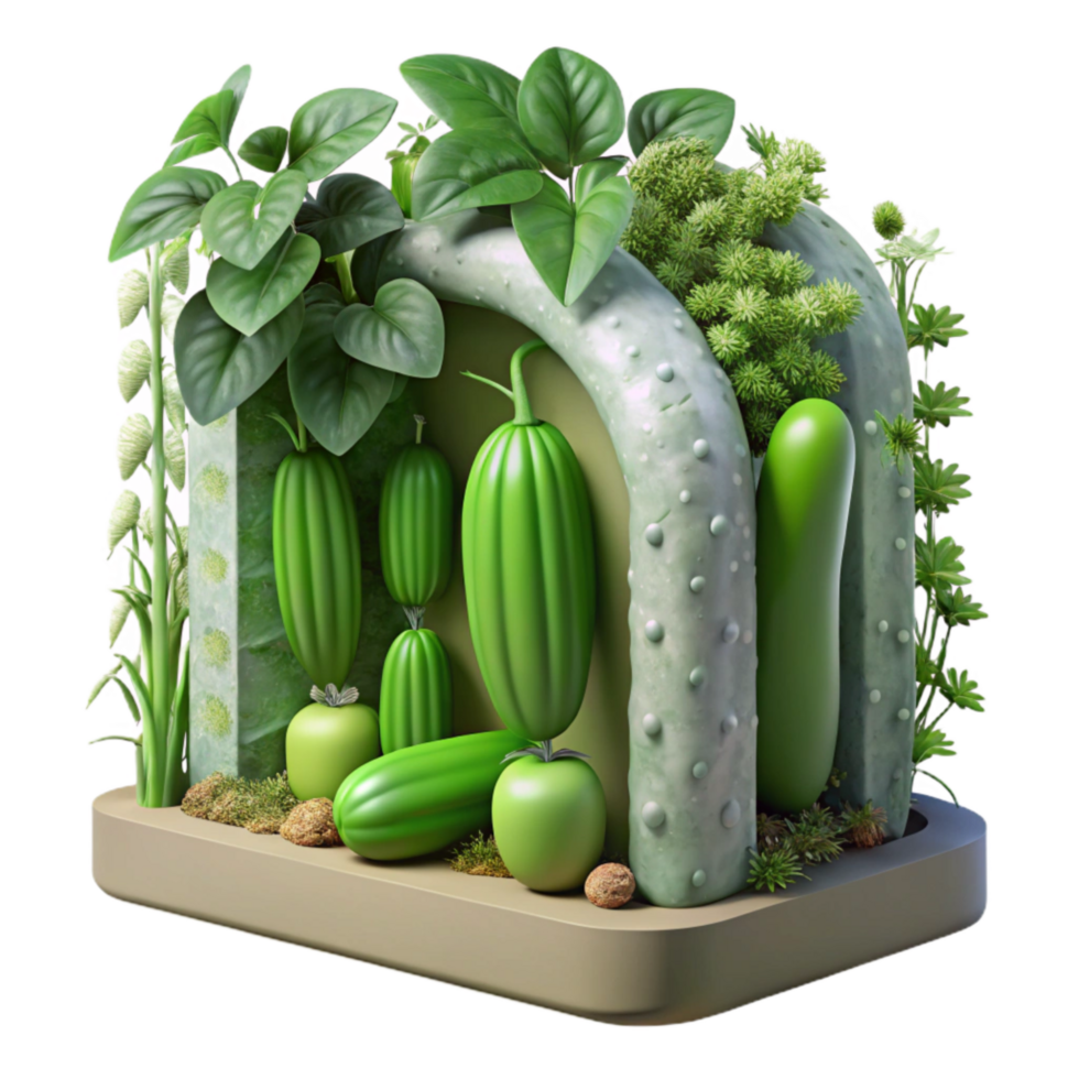 beautiful minimalist Vertical Garden with Cucumbers and Zucchini Cutout Green Vegetables authentic png