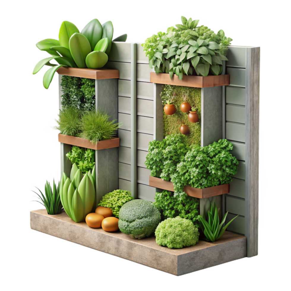 elegant minimalist Vertical Garden with Herbs and Vegetables Isolated Mixed Planting premium png