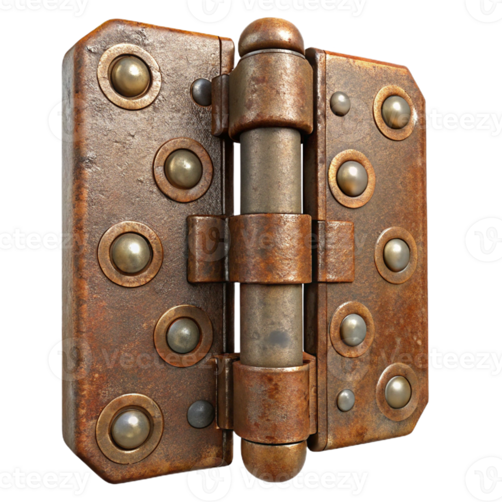 dramatic abstract Vintage Door Hinge Cutout Rusty Finish Isolated authentic png
