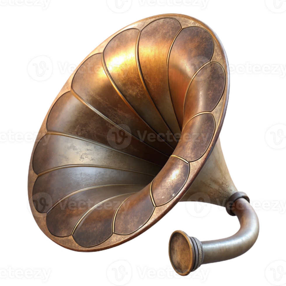 serene traditional Vintage Gramophone Horn Close Up Transparent Background authentic png